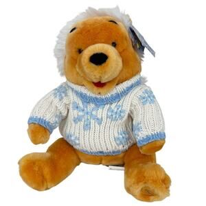 Disney Store Winnie Pooh Bear Plush Snowflake Sparkle Knit Sweater 12 Inch